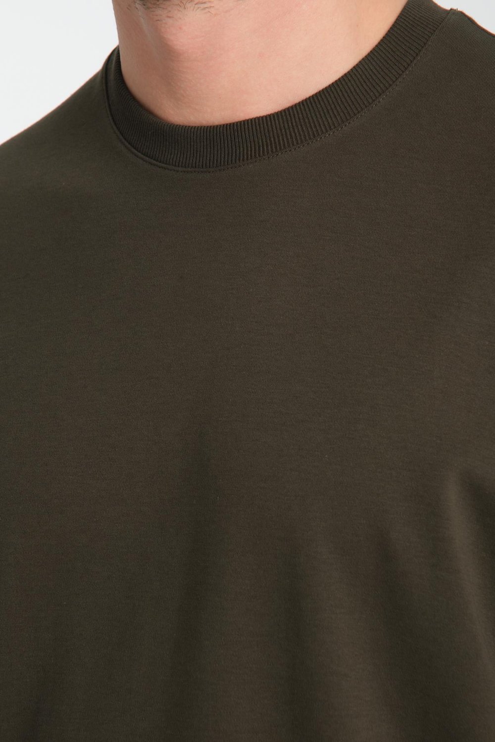 2857 Massimo Erkek Haki %100 Supima Pamuk Esnek Kumaş Regular Fit Bisiklet Yaka Tişört
