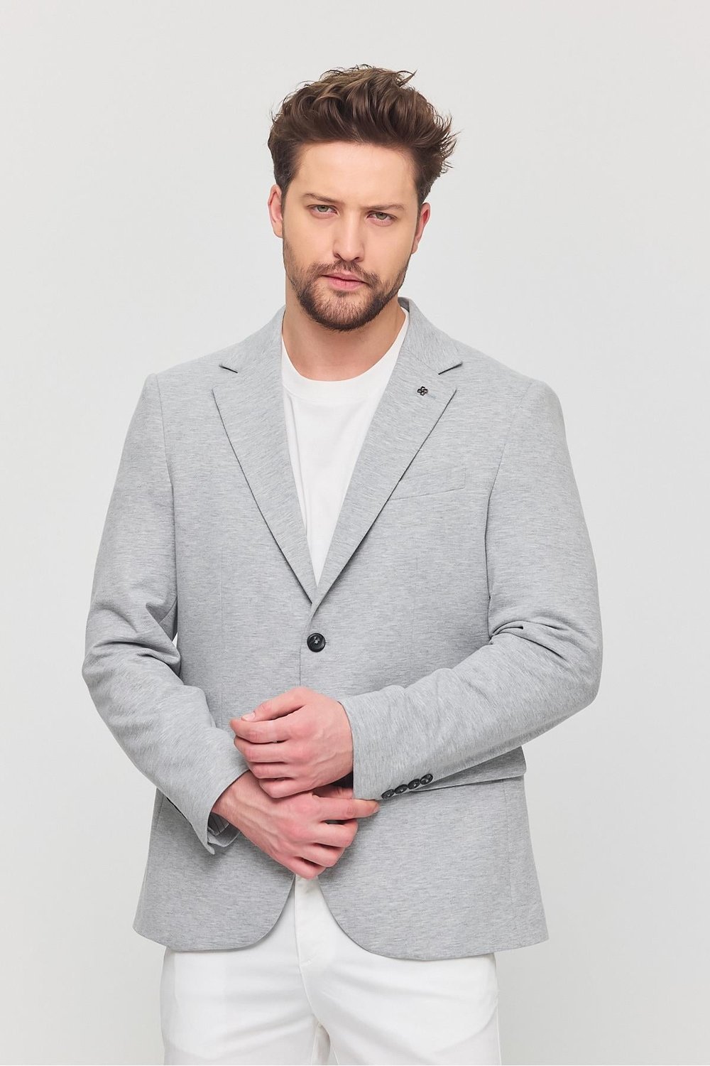 3115 Erkek Gri Esnek Likralı Pamuk Karışımlı Slim Fit İlkbahar-Yaz Spor Blazer Ceket