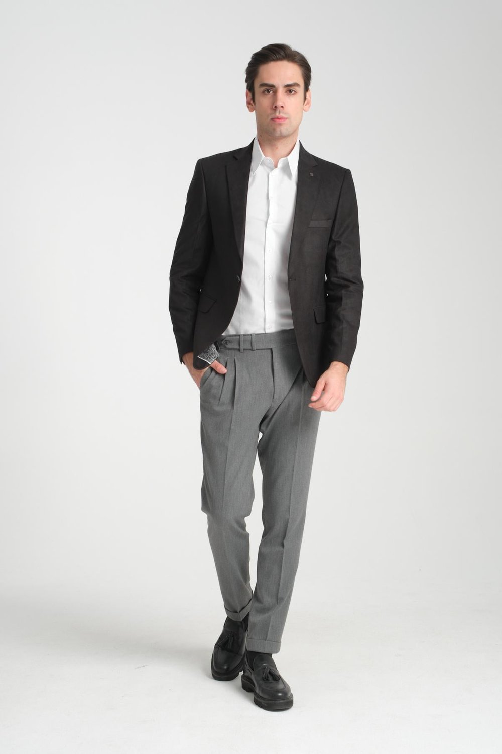 Adelfo Erkek Siyah Diagonel Süet Slim Fit Mono Yaka Spor Blazer Ceket