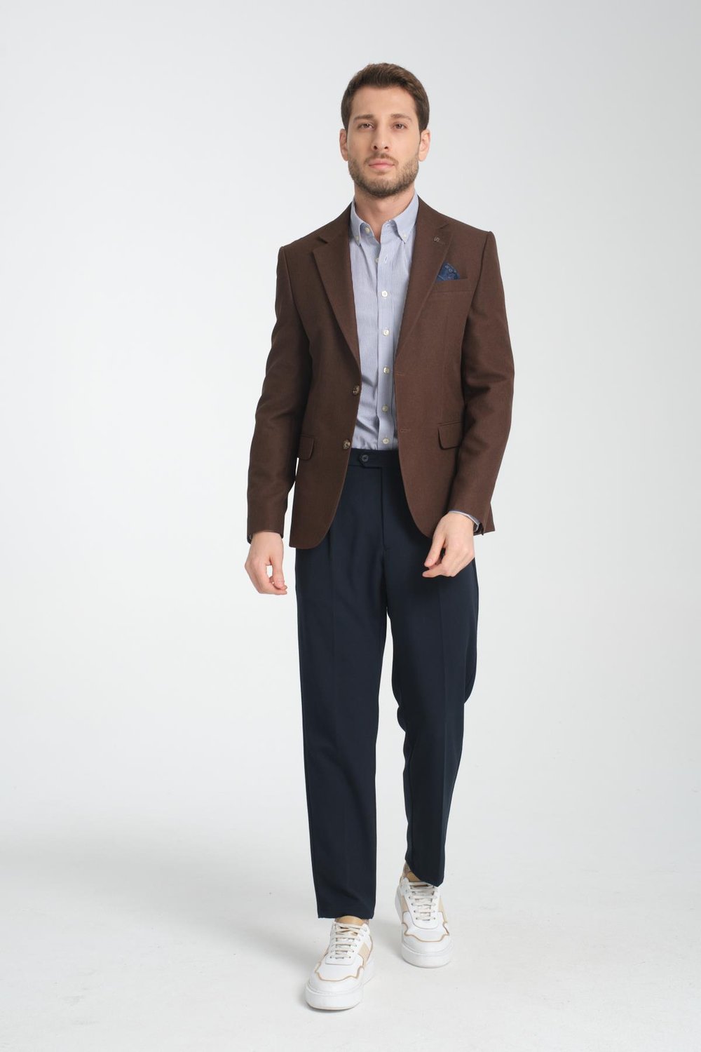 Alfredi Erkek Battal Büyük Beden Kahve Hasır Kumaşlı Blazer Ceket