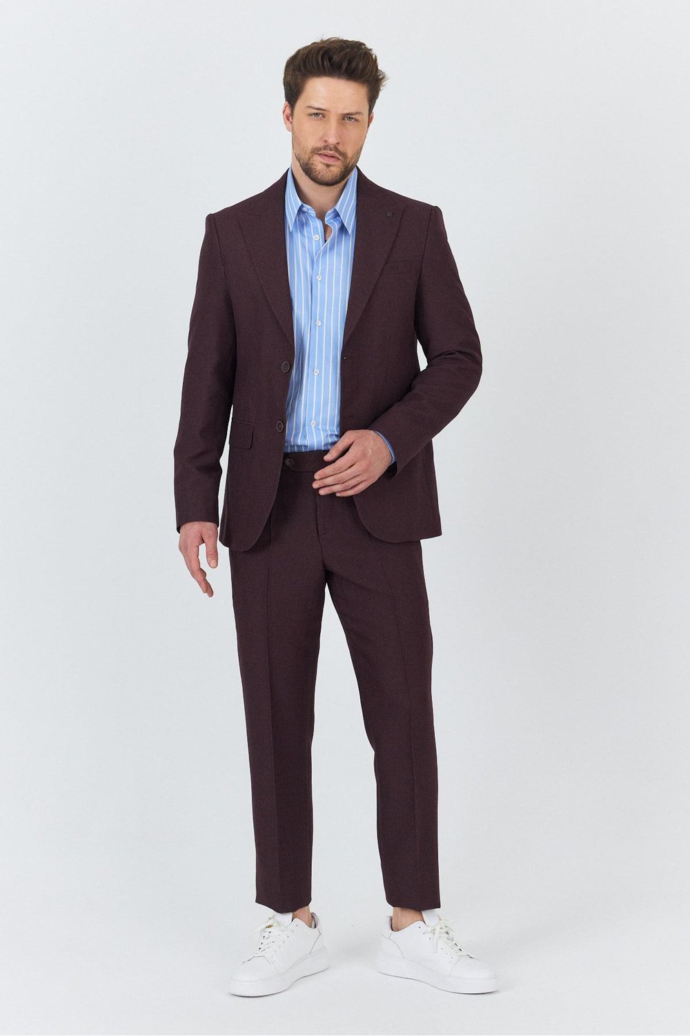 Alfredo Erkek Bordo İlkbahar-Yaz Slim Fit 2li Takım Elbise