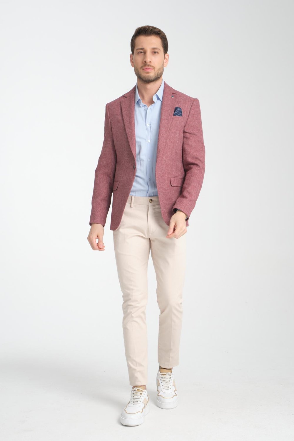 Allegrie Erkek Bordo Battal Büyük Beden Mono Yaka  Desenli  Dar Kesim Blazer Ceket