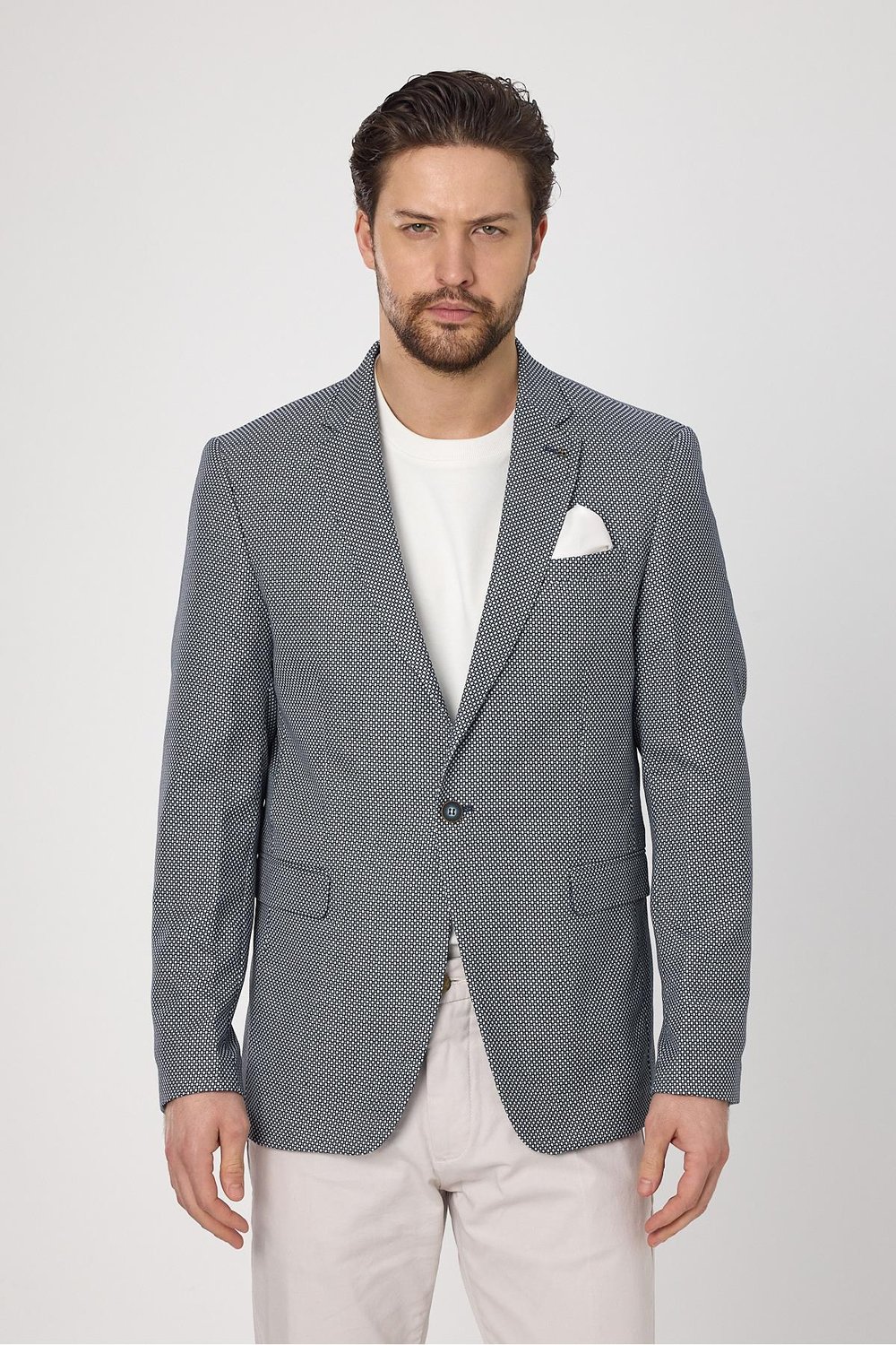 Alturo Erkek Lacivert İlkbahar-Yaz Petek Desenli Regular Fit Blazer Ceket