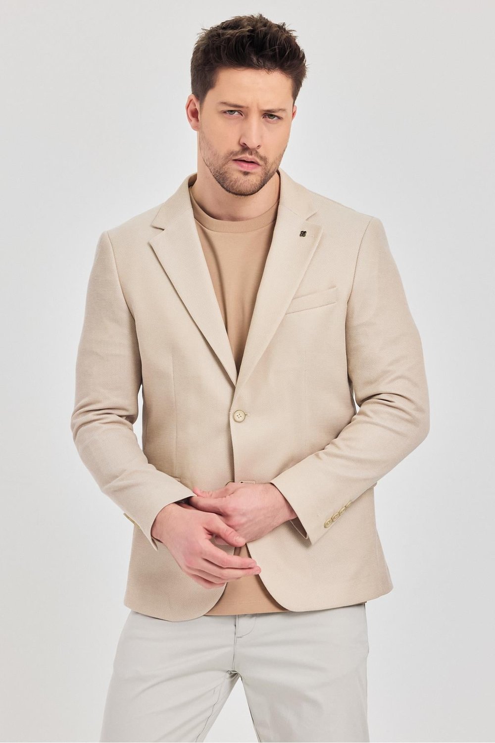 Antony Erkek Camel-bej Polyviskon Kumaşlı Slim Fit İlkbahar-yaz Spor Blazer Ceket