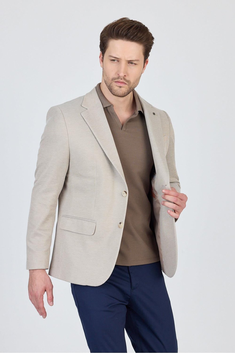 Antony Erkek Koyu Vizon-Gri Polyviskon Kumaşlı Slim Fit İlkbahar-Yaz Spor Blazer Ceket