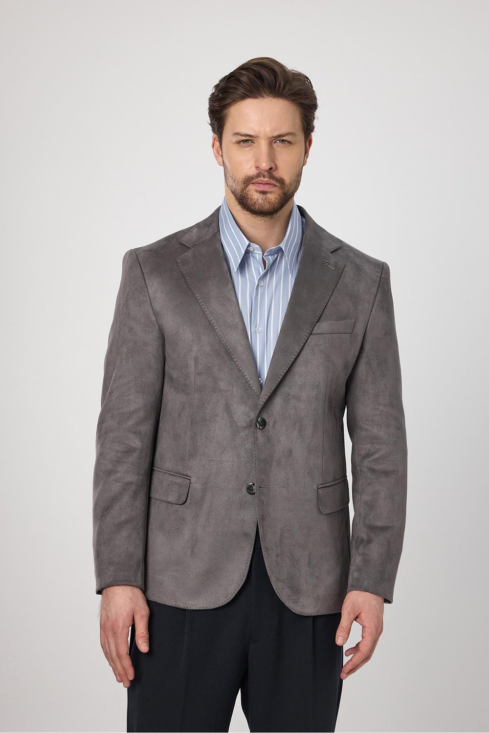 Bernando Gri Erkek Süet Yaz-Kış 4 Mevsim Blazer Ceket