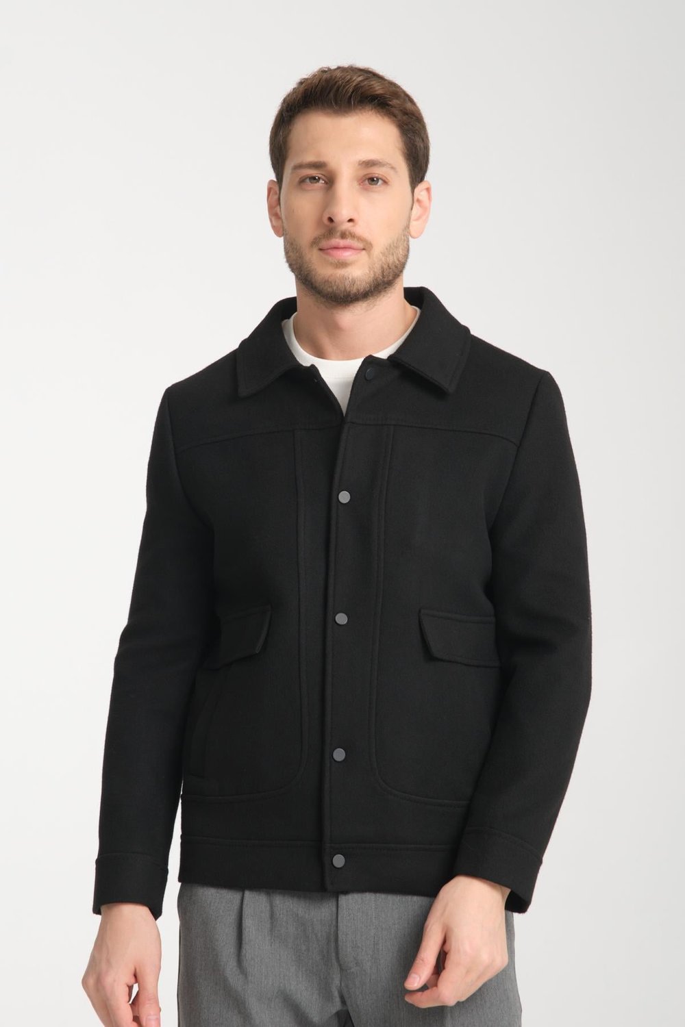 Çıtçıtlı Erkek Polo Yaka Kısa Kaşe Mont Slim Fit