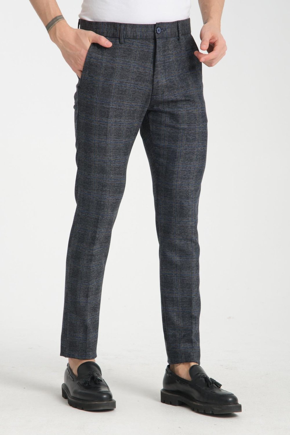 Ekose Desenli Erkek Yandan Cepli Klasik Bel Slim Fit Chino Pantolon