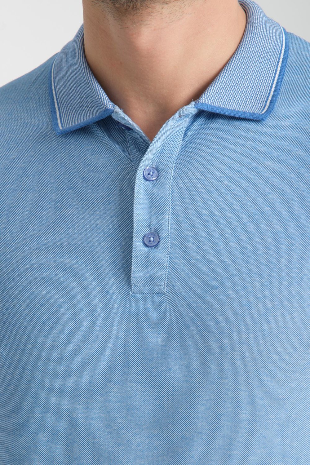 Erkek Çekmeyen 100% Pamuklu Kumaş Slim Fit Dar Kesim Indigo Kıvrılmaz Polo Yaka Tişört