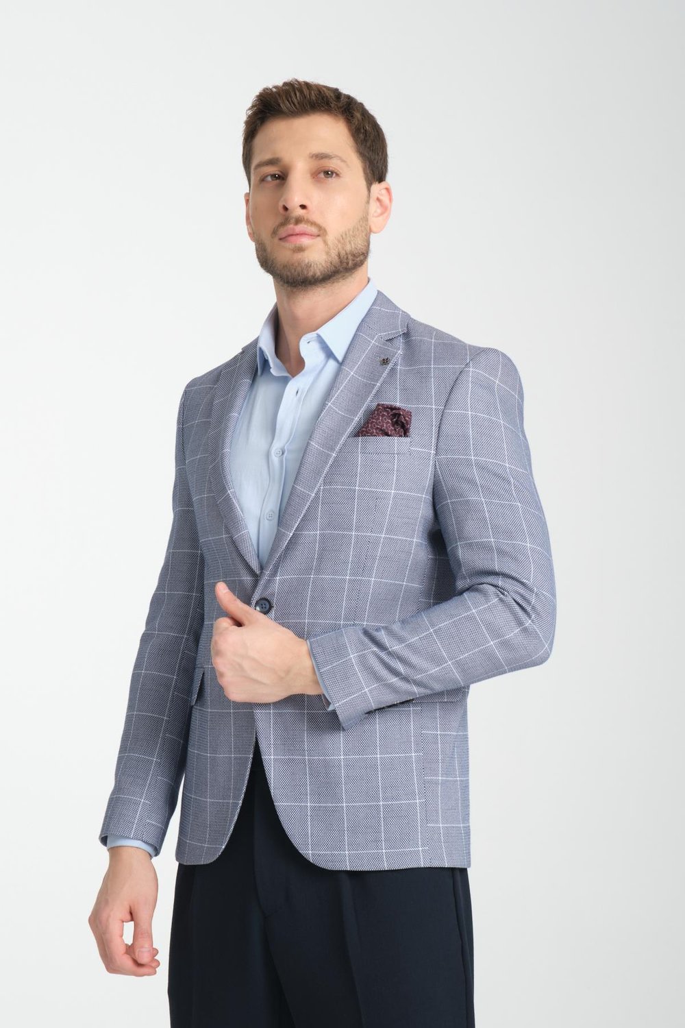 Gonca Ekose Erkek Lacivert Mono Yaka Slim Fit Spor Blazer Ceket