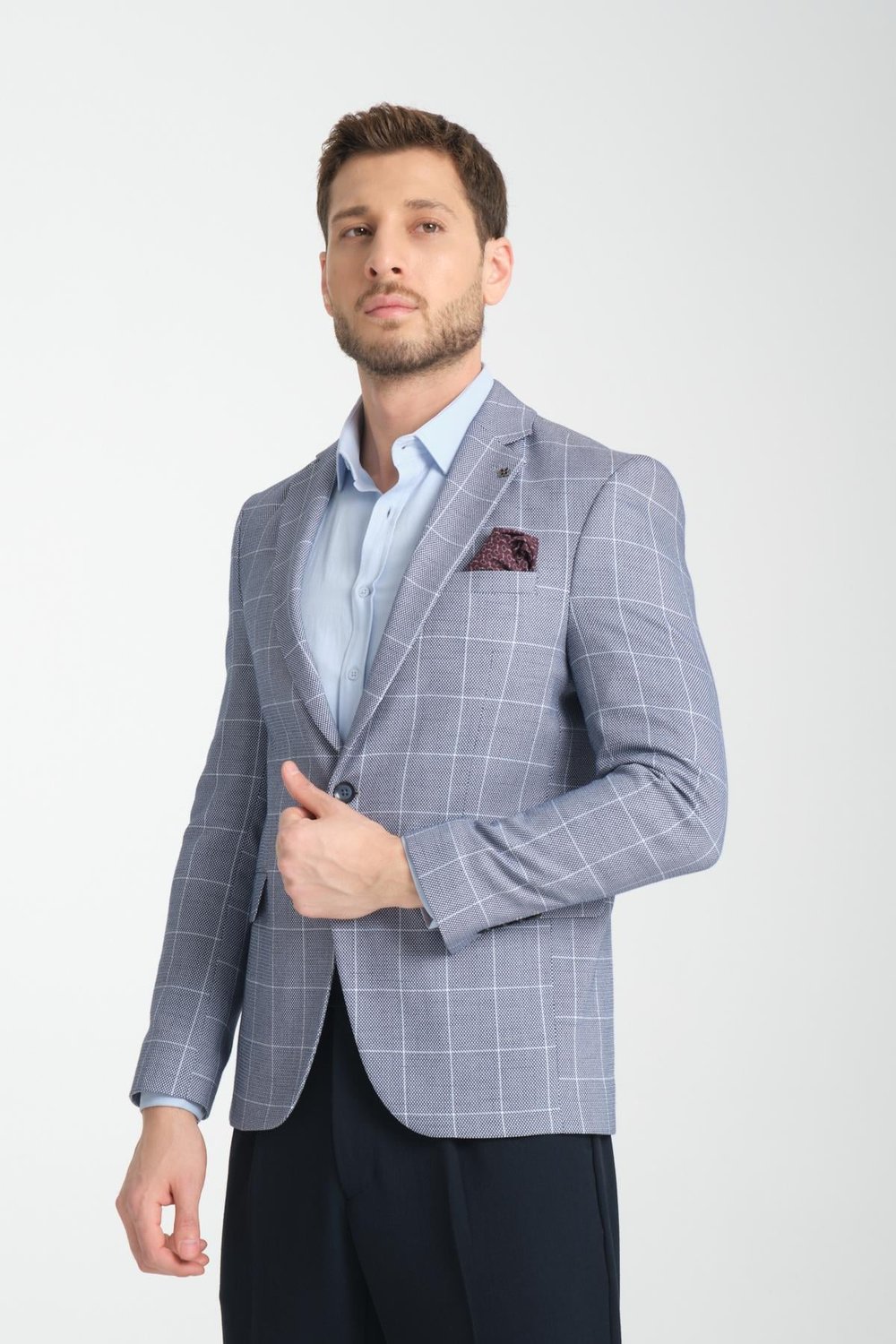 Gonca Ekose Erkek Lacivert Mono Yaka Slim Fit Spor Blazer Ceket