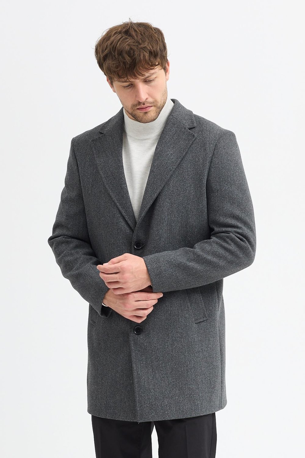 Grande Erkek Füme Ceket Yaka Slim Fit Kaşe Kaban