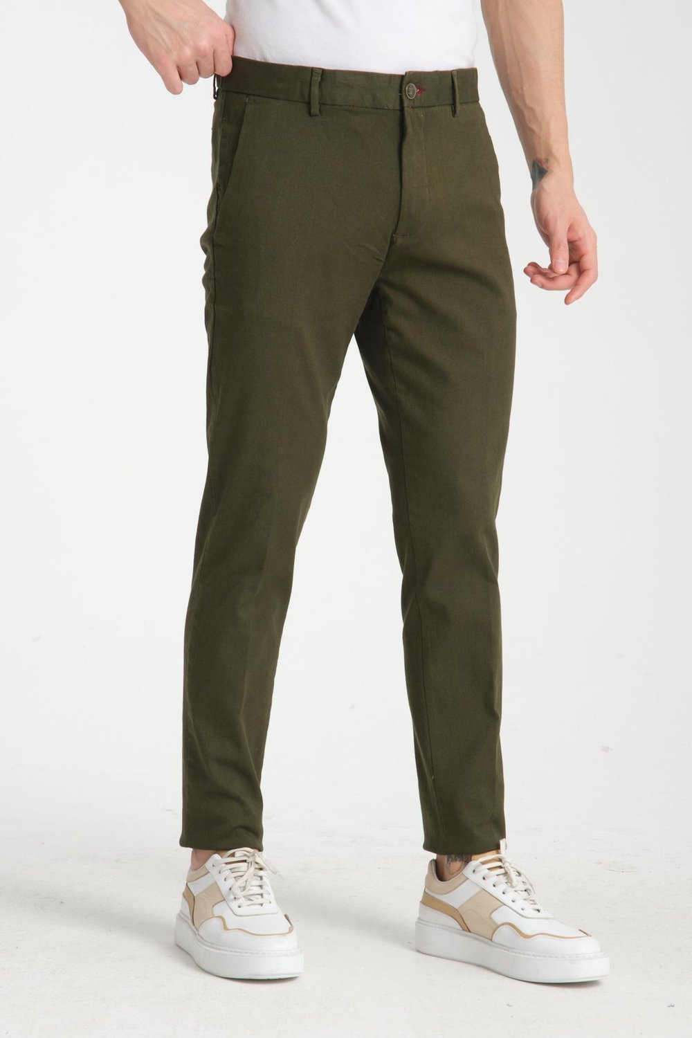 Haki Kalın Düz Erkek Yandan Cepli Klasik Bel Slim Fit Chino Pantolon