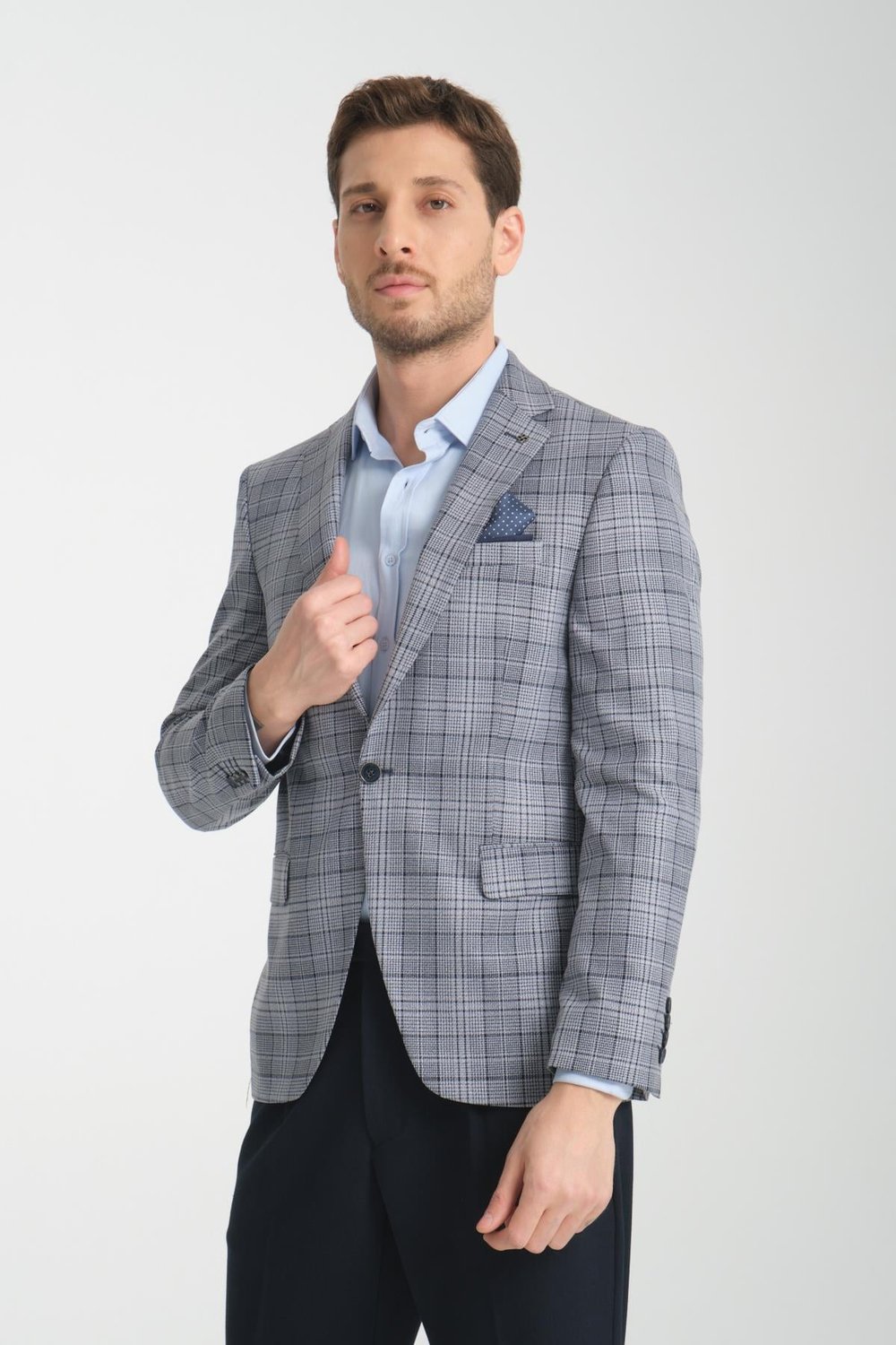 İnce Ekose Slim Fit Dar Kesim Erkek Blazer Ceket