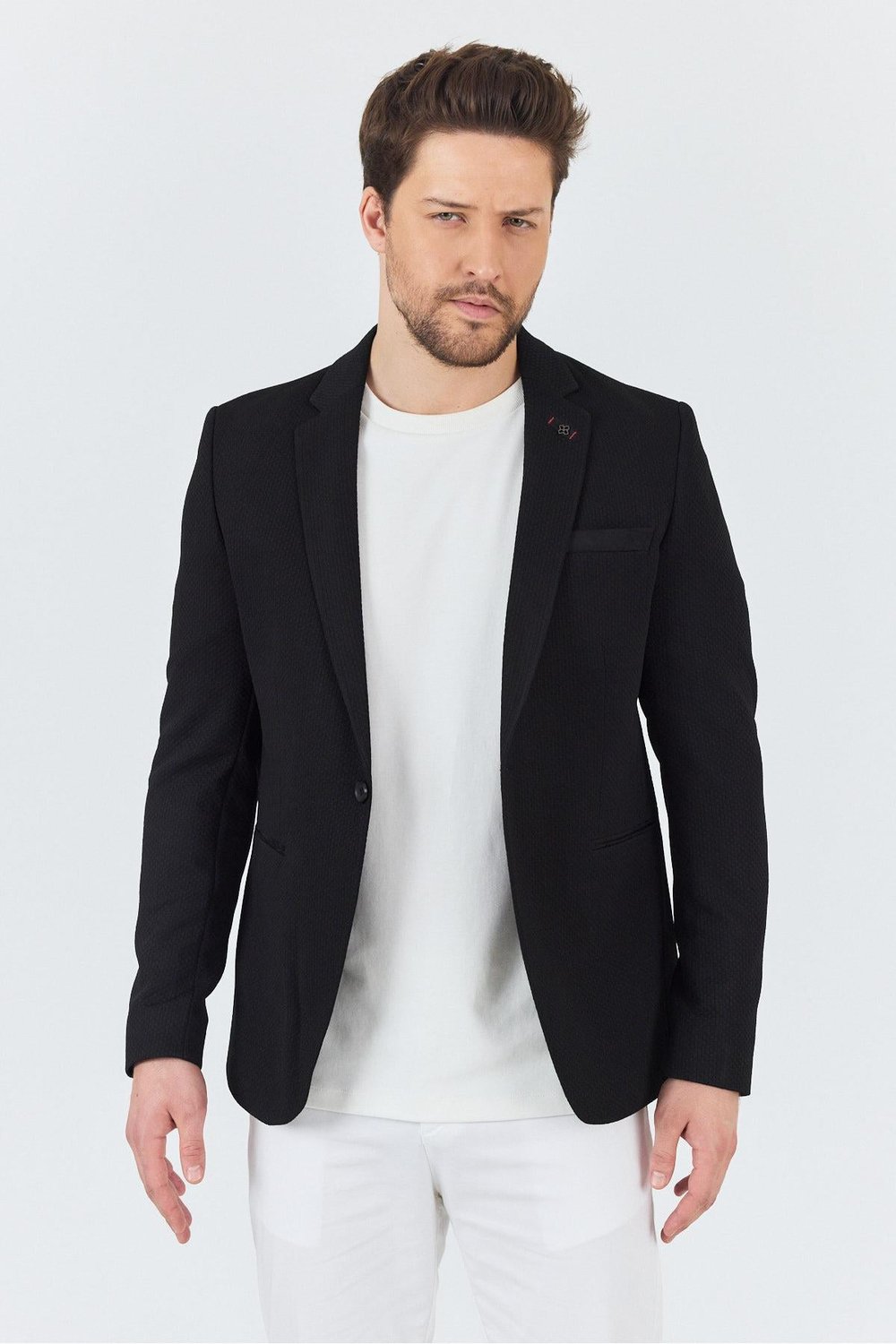İtolo Erkek Siyah Likralı Esnek Kumaşlı Slim Fit Spor Blazer Ceket