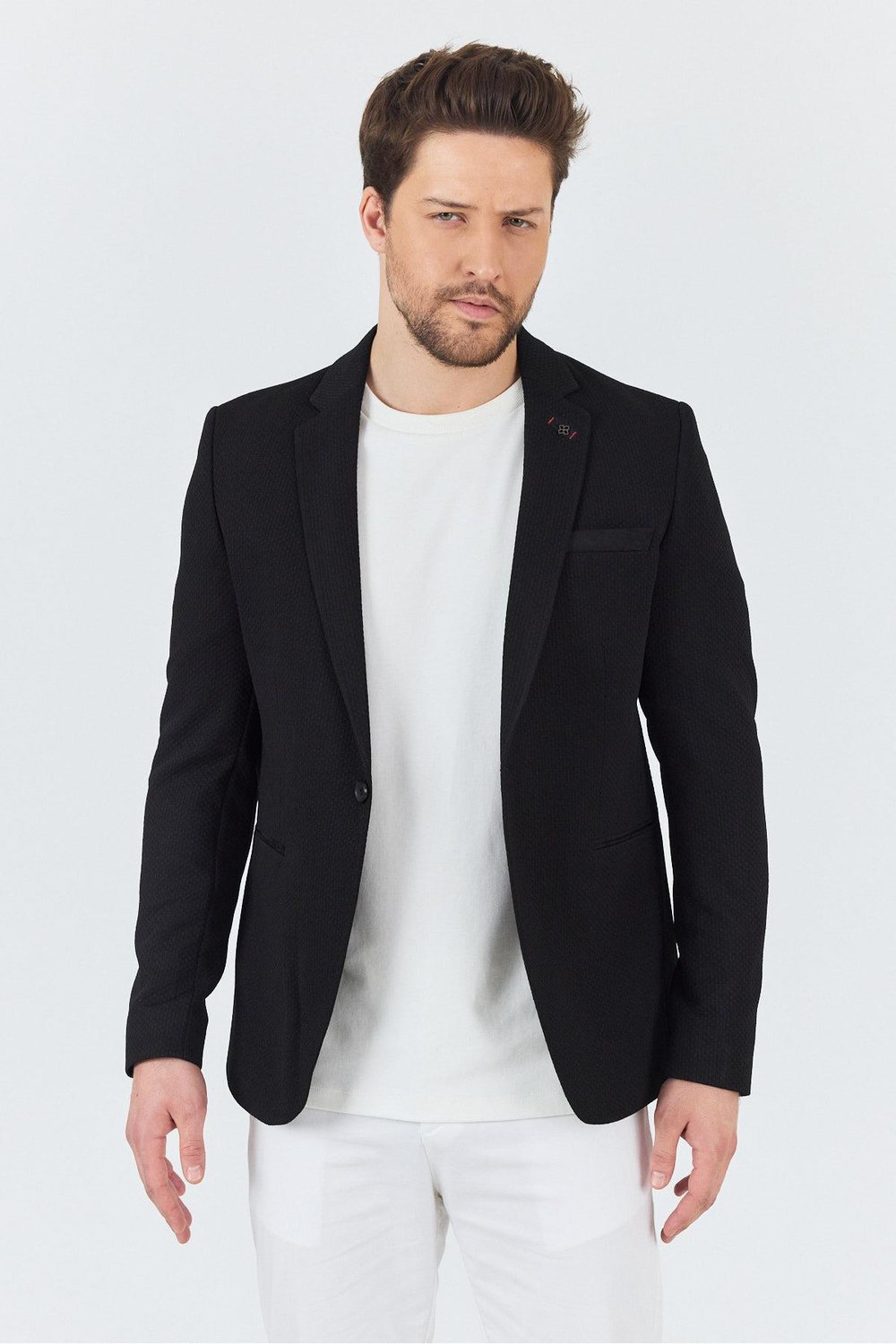 İtolo Erkek Siyah Likralı Esnek Kumaşlı Slim Fit Spor Blazer Ceket