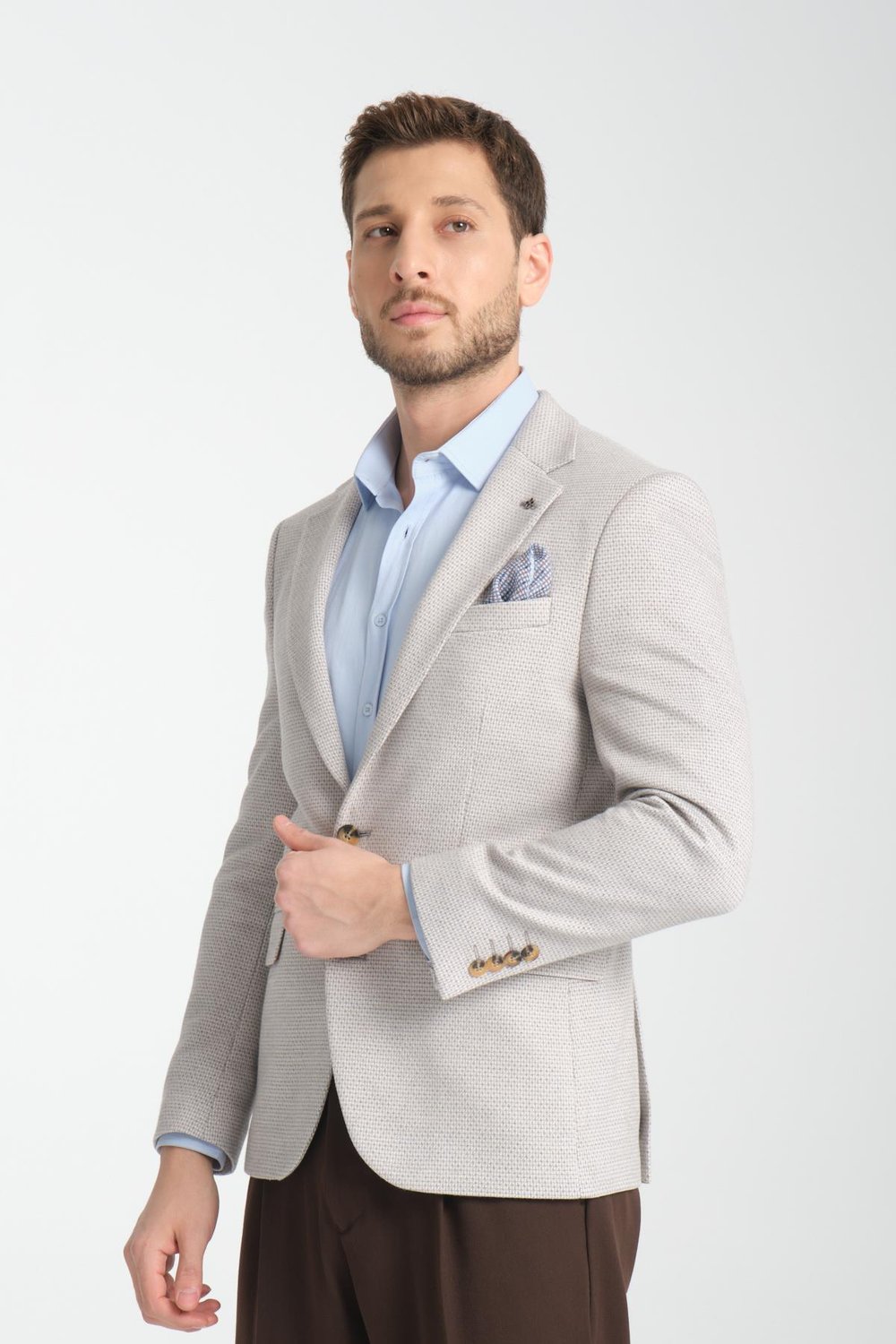 Jakar Erkek Desenli 360 Her Yöne Esneyen Slim Fit Mono Yaka Blazer Ceket