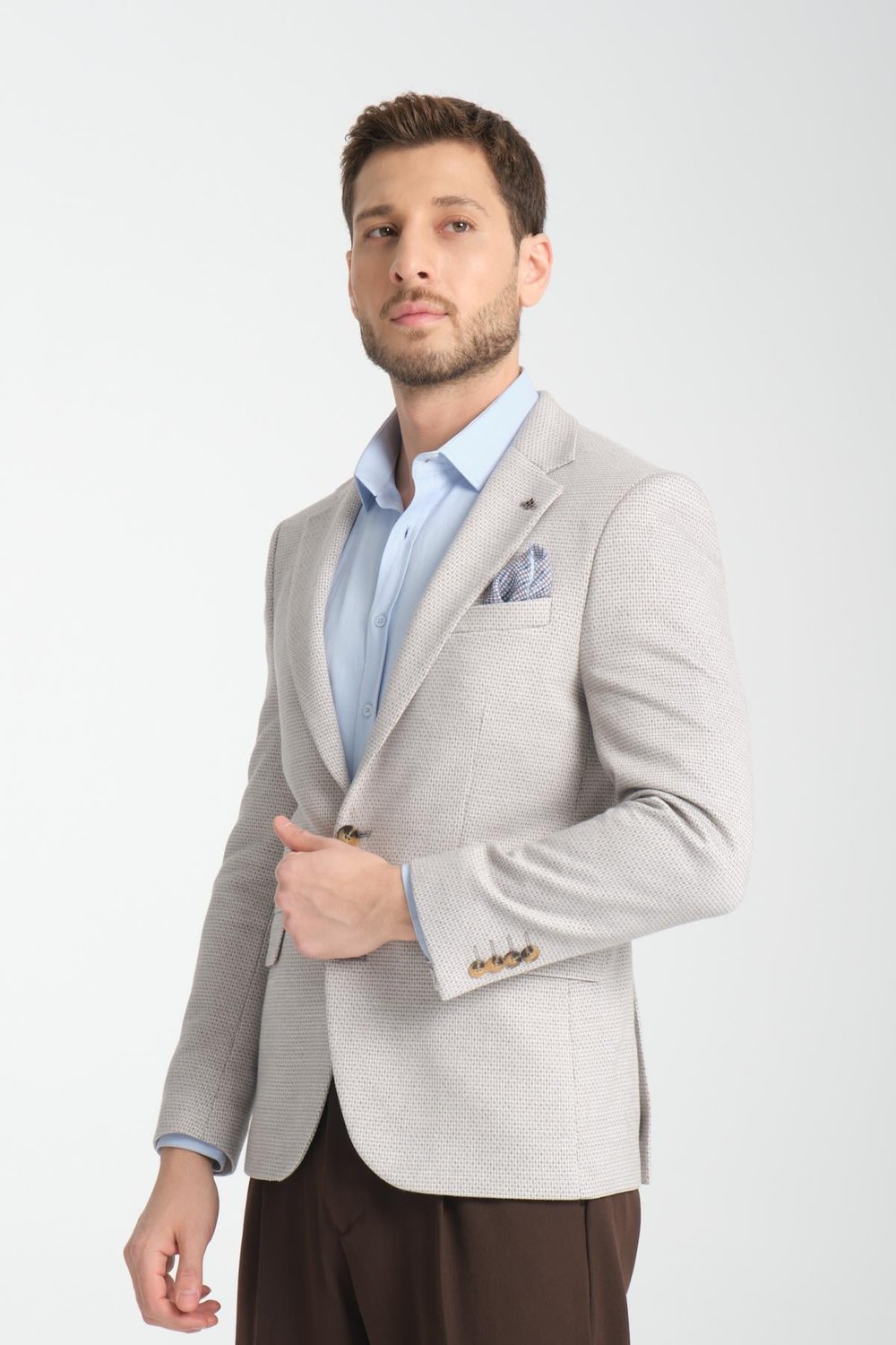 Jakar Erkek Desenli 360 Her Yöne Esneyen Slim Fit Mono Yaka Blazer Ceket