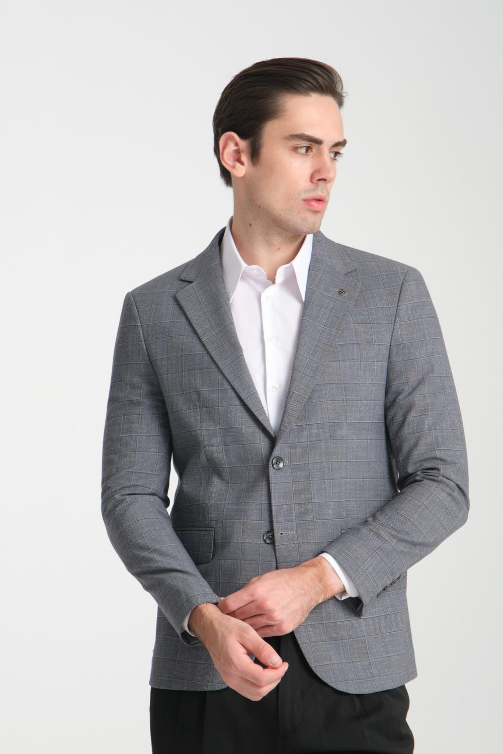 Loreo Erkek Gri Poliviskon Kumaş Yarım Astarlı Mono Yaka Slim Fit Spor Blazer Ceket