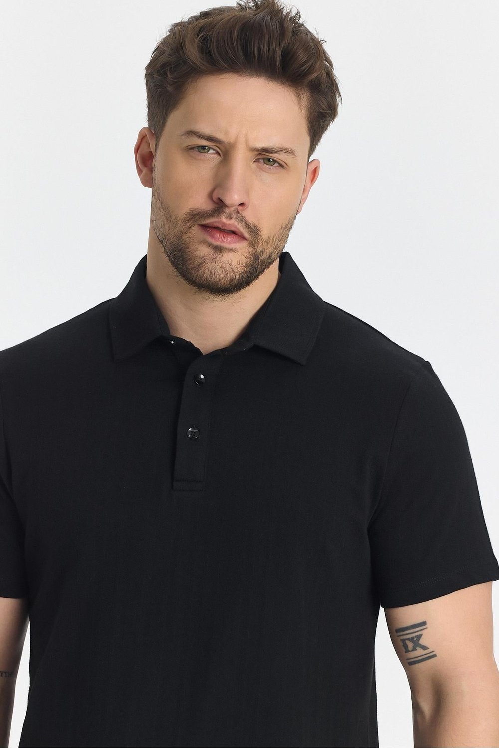 Luceroo Erkek Siyah %100 Pamuk Çekmeyen Kumaş Slim Fit Dar Kesim Polo Yaka Tişört