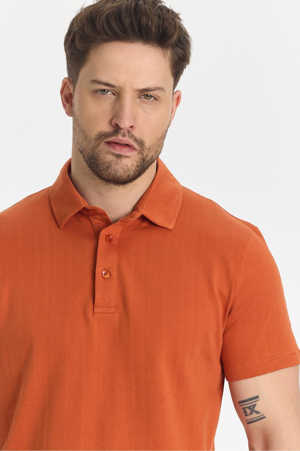 Luceroo Erkek Turuncu %100 Pamuk Çekmeyen Kumaş Slim Fit Dar Kesim Polo Yaka Tişört