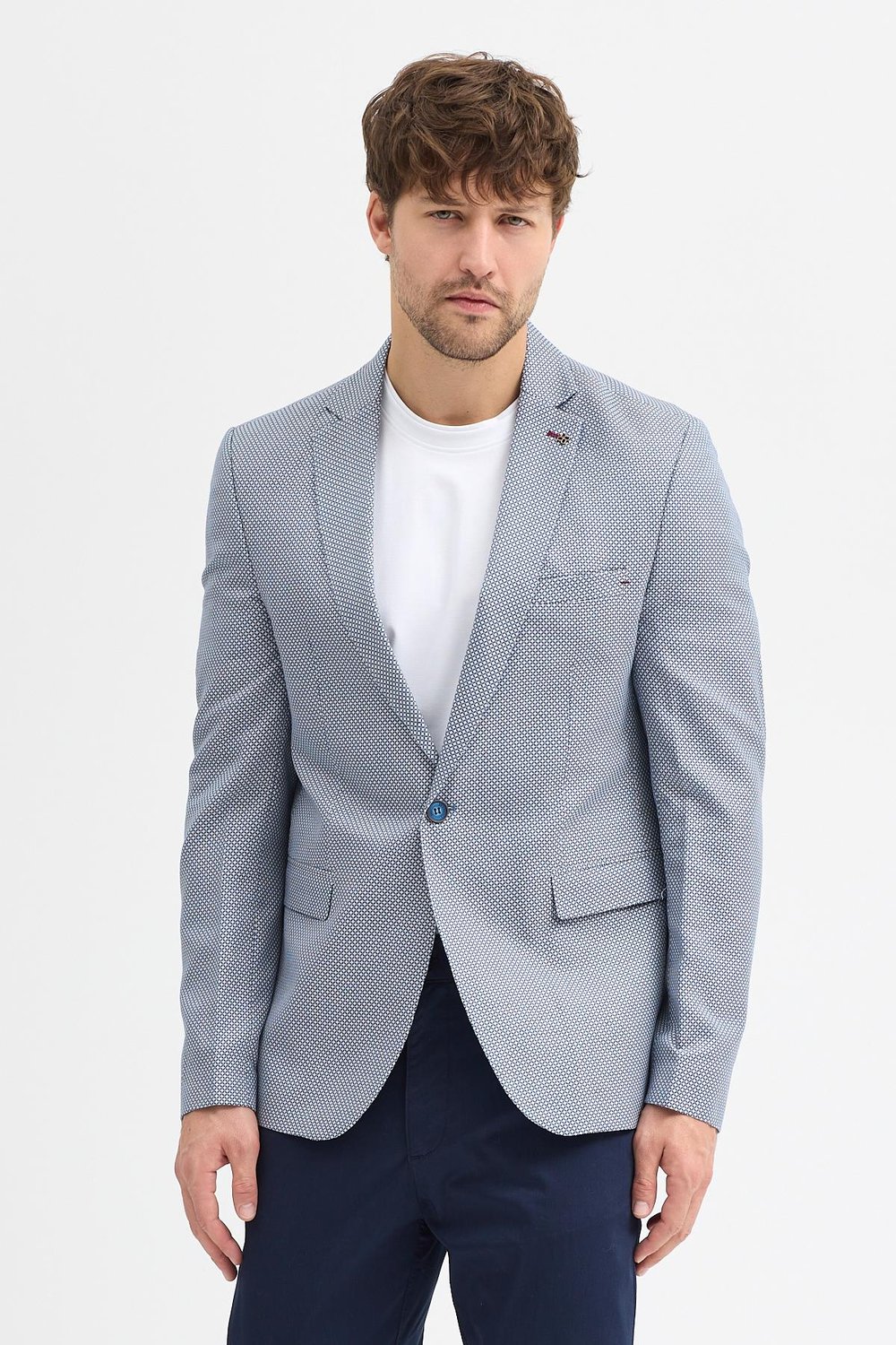 Malço Erkek İndigo Armürlü Poliviskon Kumaşlı Slim Fit Spor Blazer Ceket