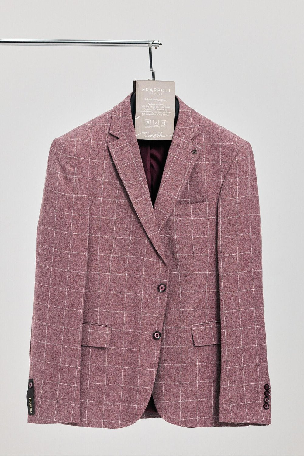 Messini Erkek Bordo Ekose Kumaşlı Mono Yaka Blazer Ceket (Büyük Beden - Battal)