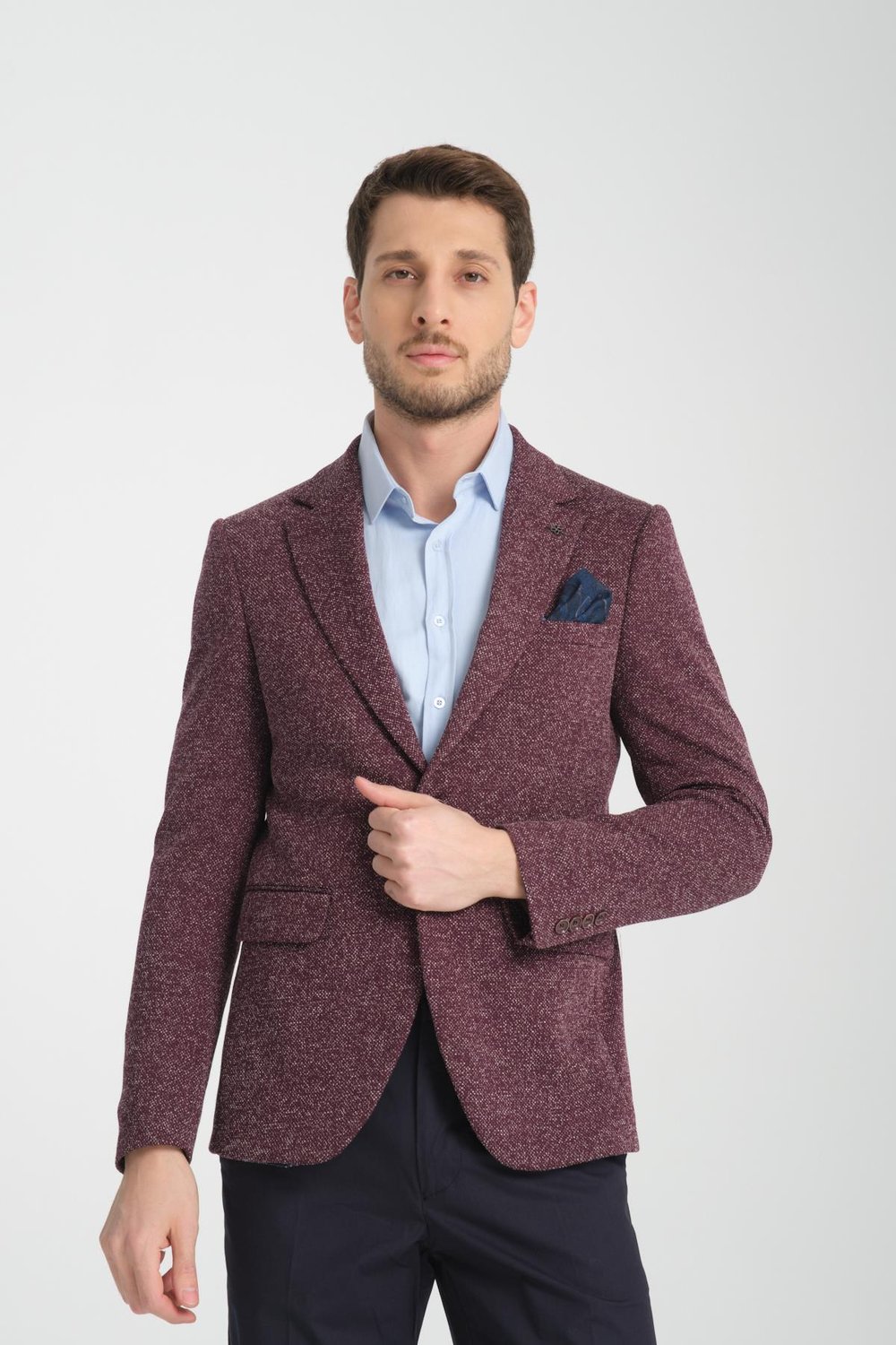 Nedo Erkek Bordo Slim Fit Dar Kesim Desenli Esneyen Kumaş İlkbahar - Sonbahar Blazer Ceket