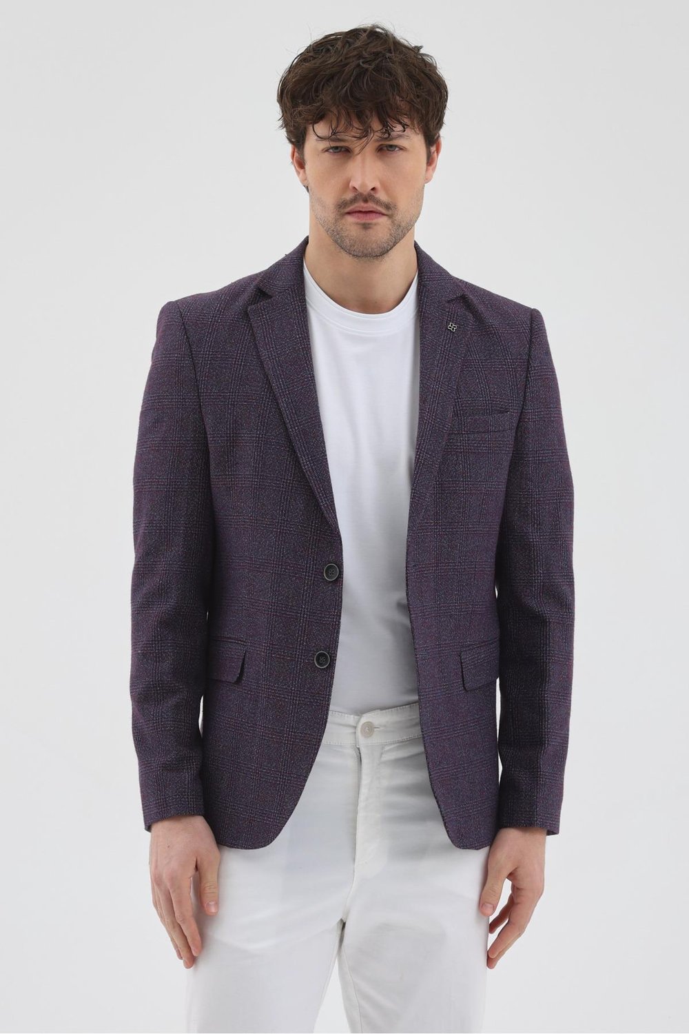 Nico Erkek Bordo Poliviskon Kumaşlı Slim Fit Mono Yaka Spor Blazer Ceket
