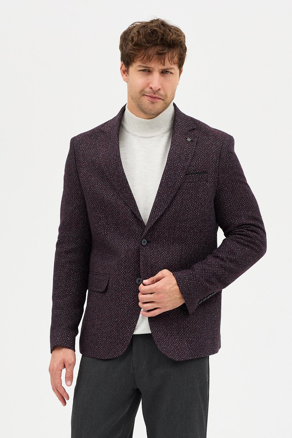Nonni Erkek Bordo Slim Fit Dar Kesim Mono Yaka Casual Blazer Ceket