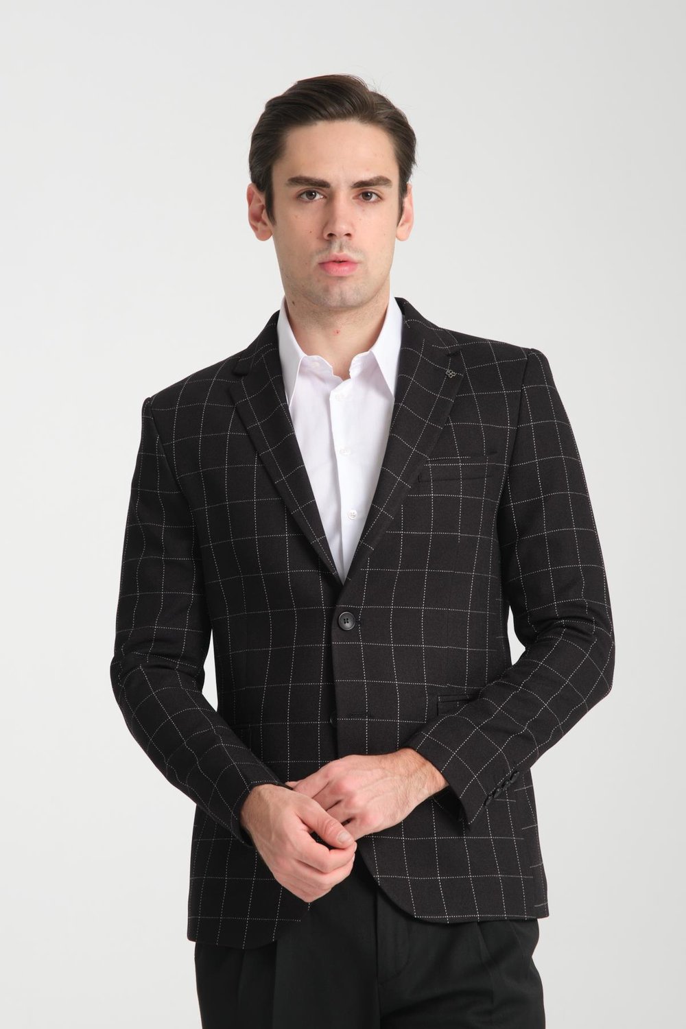 Paridee Erkek Siyah Ekose Battal Büyük Beden Mono Yaka Dar Kesim Blazer  Spor Ceket