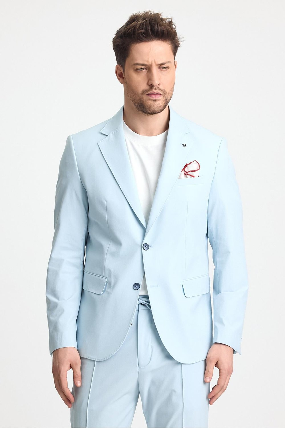 Polli Erkek Buz Mavi Polyamid-Teknik Esnek Yazlık Serin Tutan Yarım Astarlı SlimFit SporBlazerCeket