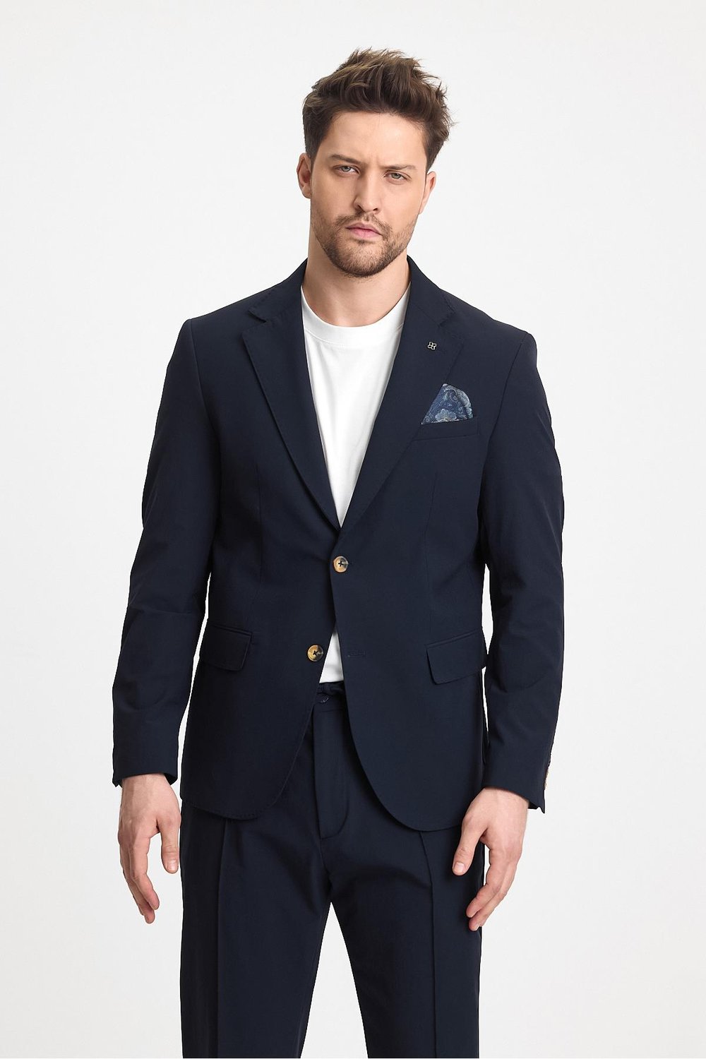 Polli Erkek Koyu Lacivert Polyamid-Teknik Esnek Yazlık Serin Tutan Yarım Astarlı SlimFit Spor Blazer