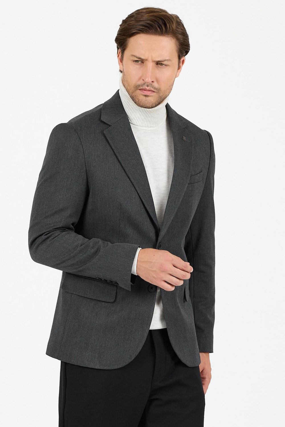 Rollex Erkek Orta Gri Likralı Kumaşlı 2026 Kış Spor Blazer Ceket