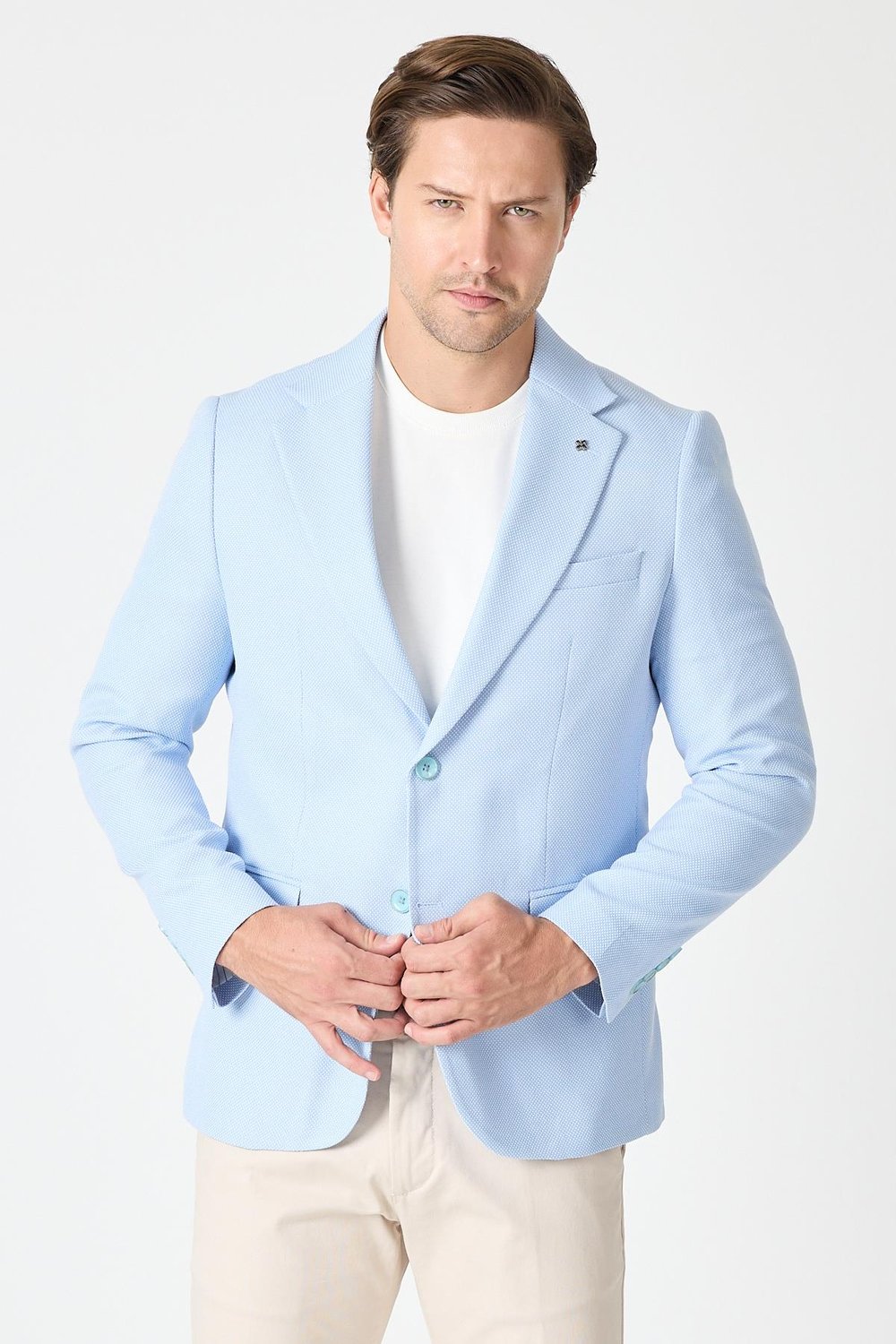 Rombes Erkek Mavi Petek Dokulu Spor Blazer Ceket