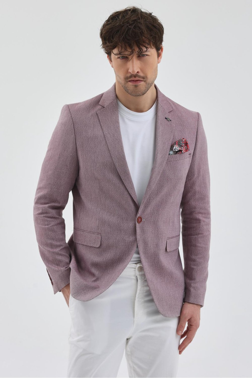 Tazio Erkek Bordo Poliviskon Kumaşlı Mono Yaka Slim Fit Spor Blazer Ceket