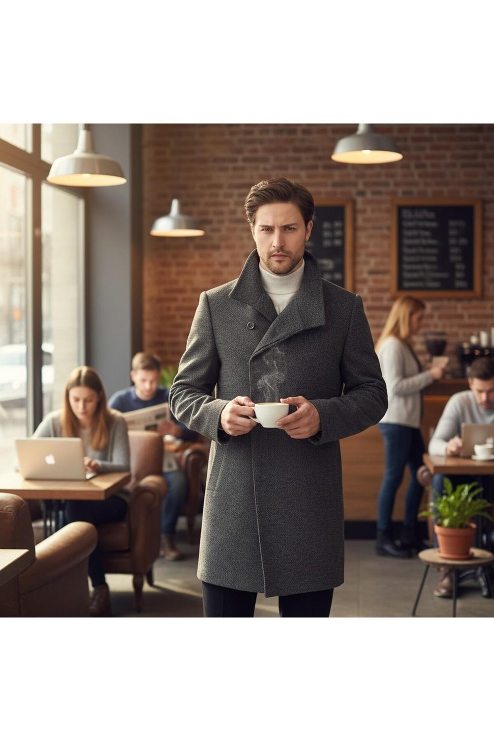Tonio Erkek Füme Şal Yaka Slim Fit Kaşe Kaban