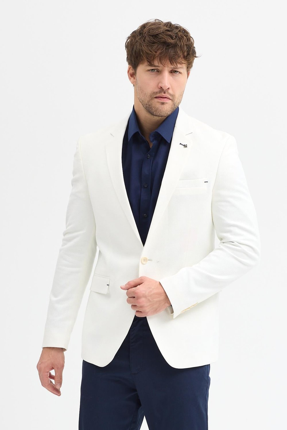 Varadero Erkek Beyaz Poliviskon Kumaşlı Slim Fit Spor Blazer Ceket
