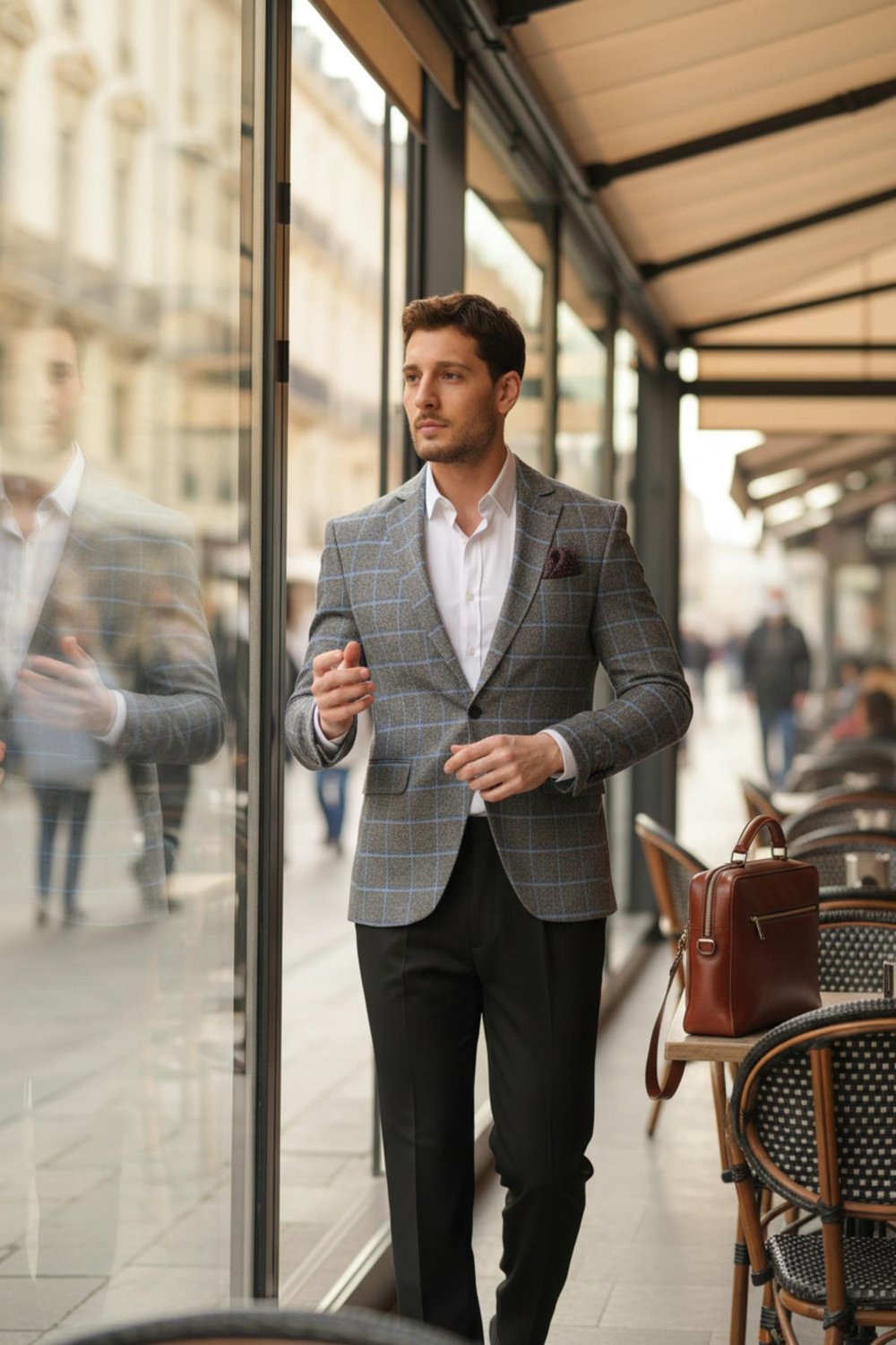 Vestore Erkek Siyah Ekose Slim Fit Mono Yaka Spor Blazer Ceket