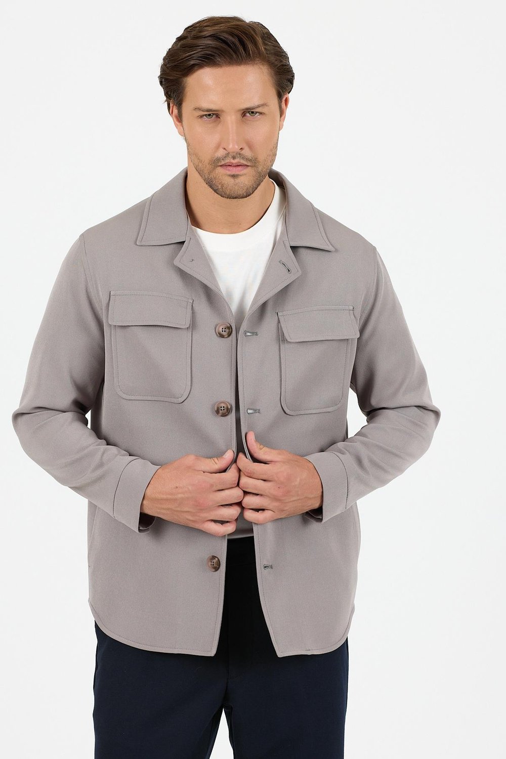 Viana Erkek Gri Overshirt Likralı Spor Ceket