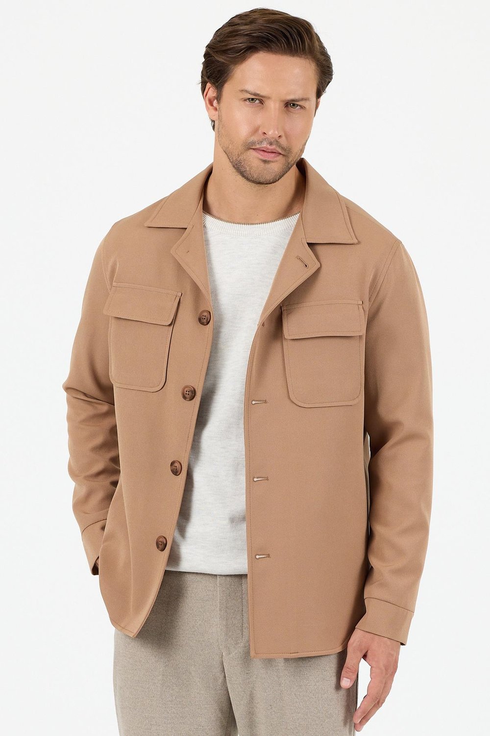 Viana Erkek Koyu Vizon Overshirt Likralı Spor Ceket