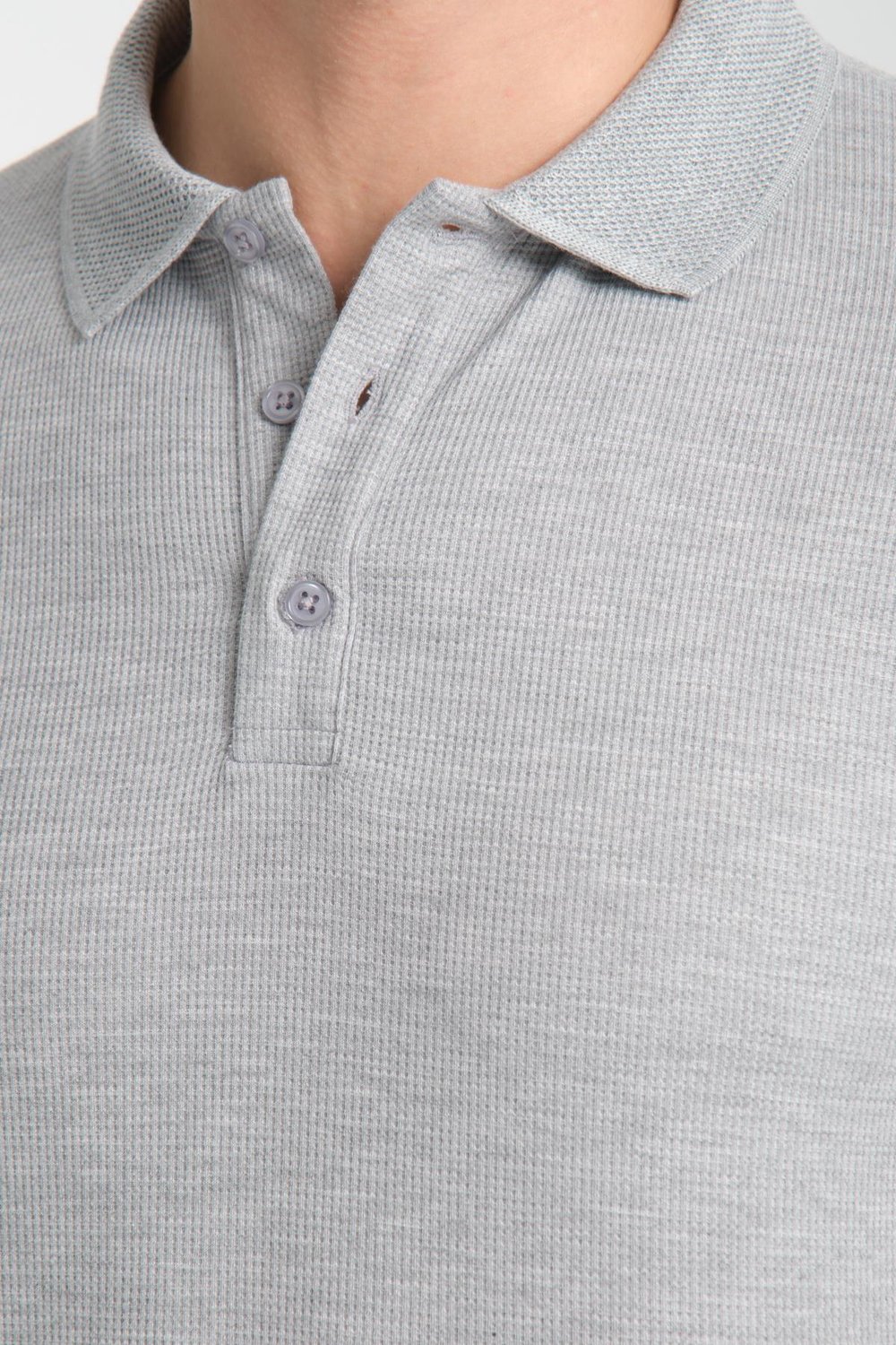 Walfer Erkek Gri %100 Pamuk Waffle Çekmeyen Kumaş Slim Fit Kıvrılmaz Polo Yaka Tişört