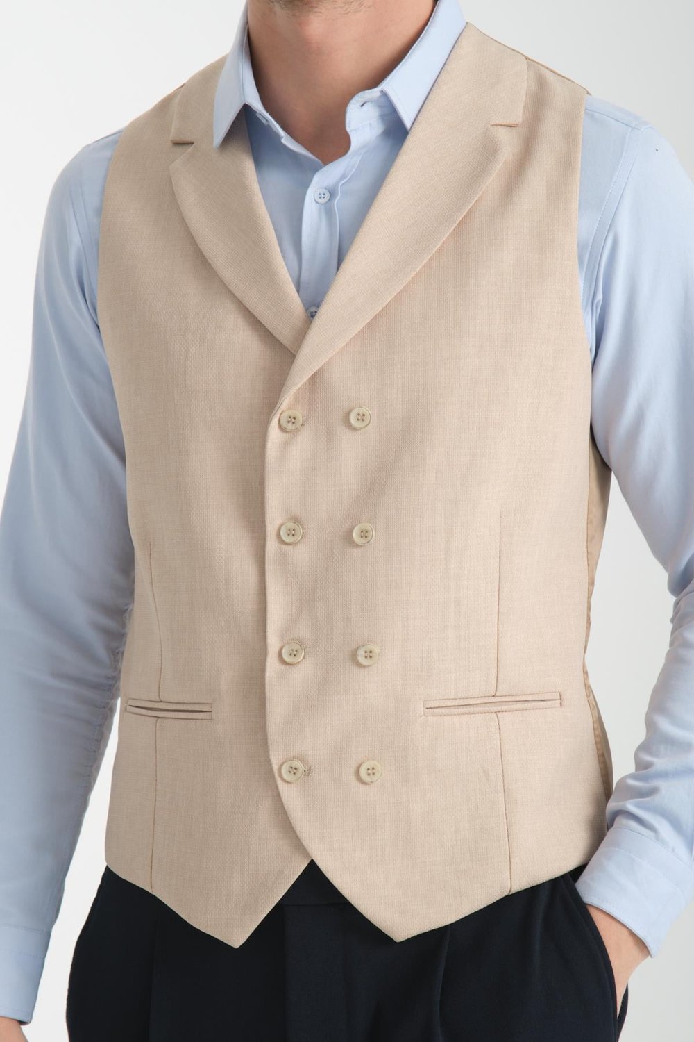 Yakalı Basic Kruvaze V Yaka Slim Fit Yelek