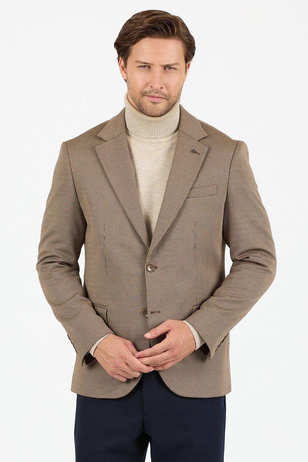 Yumas Erkek Kahve Esneyen Likralı Pamuk Karışımlı Örme Kumaşlı Spor Blazer Ceket