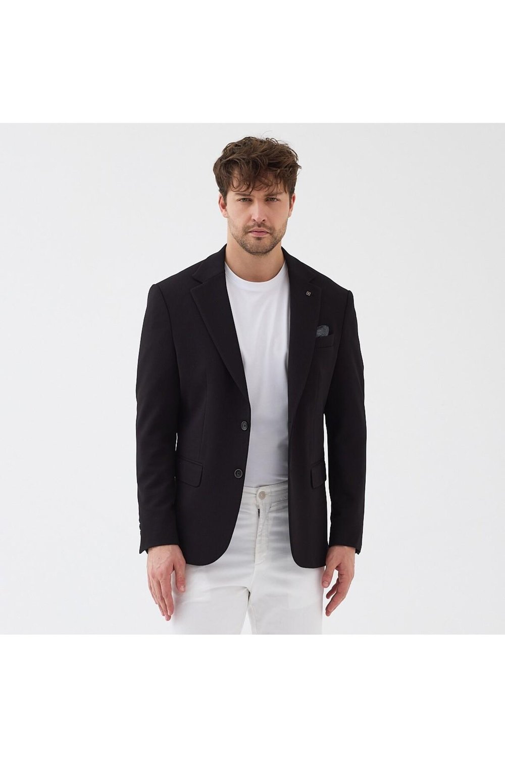 Zeus Erkek Siyah Esneyen Likralı Kumaşlı Tam Astarlı Slim Fit Mono Yaka Spor Blazer Ceket