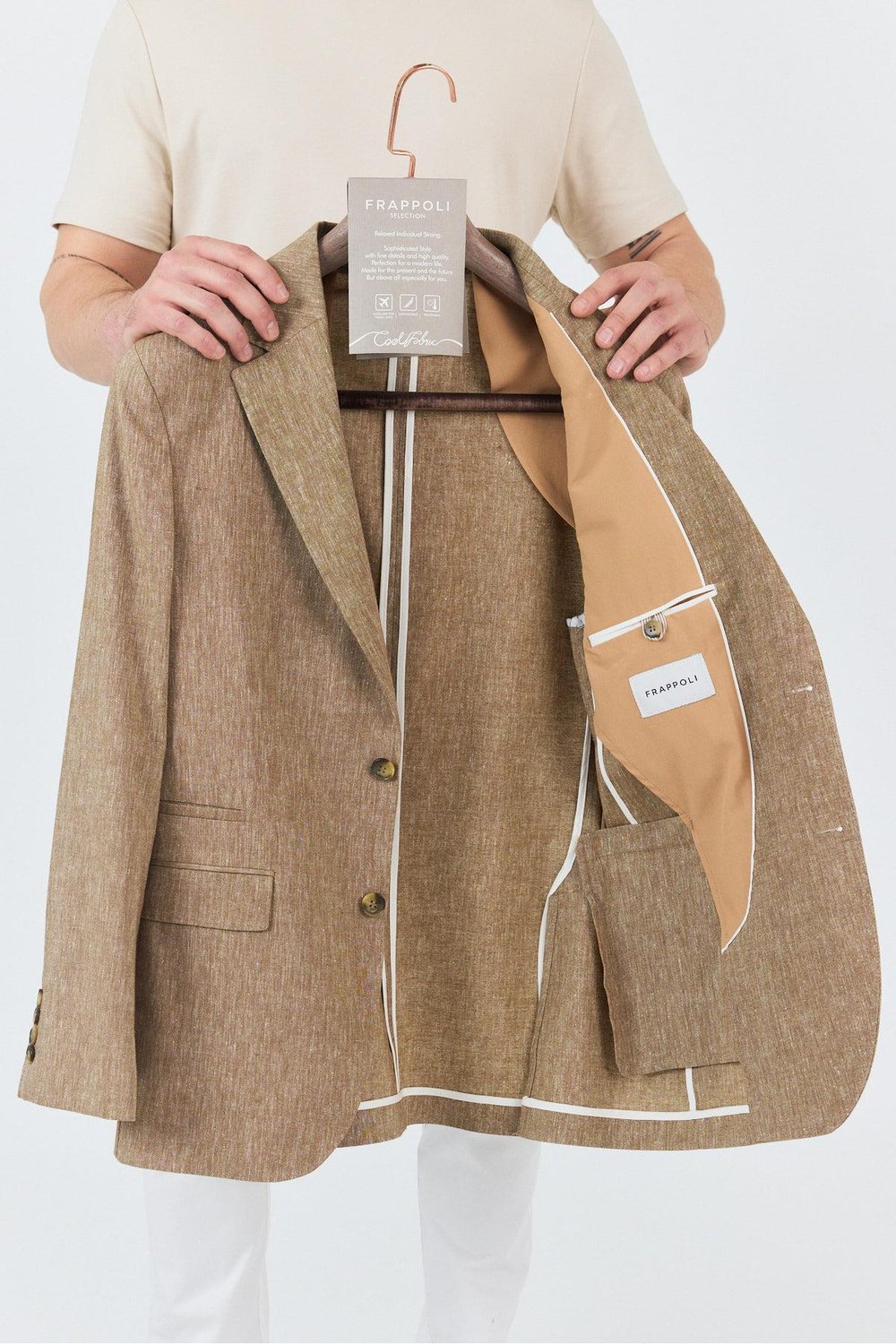 Zevos Erkek Camel Keten Karışımlı Astarsız Spor Blazer Ceket
