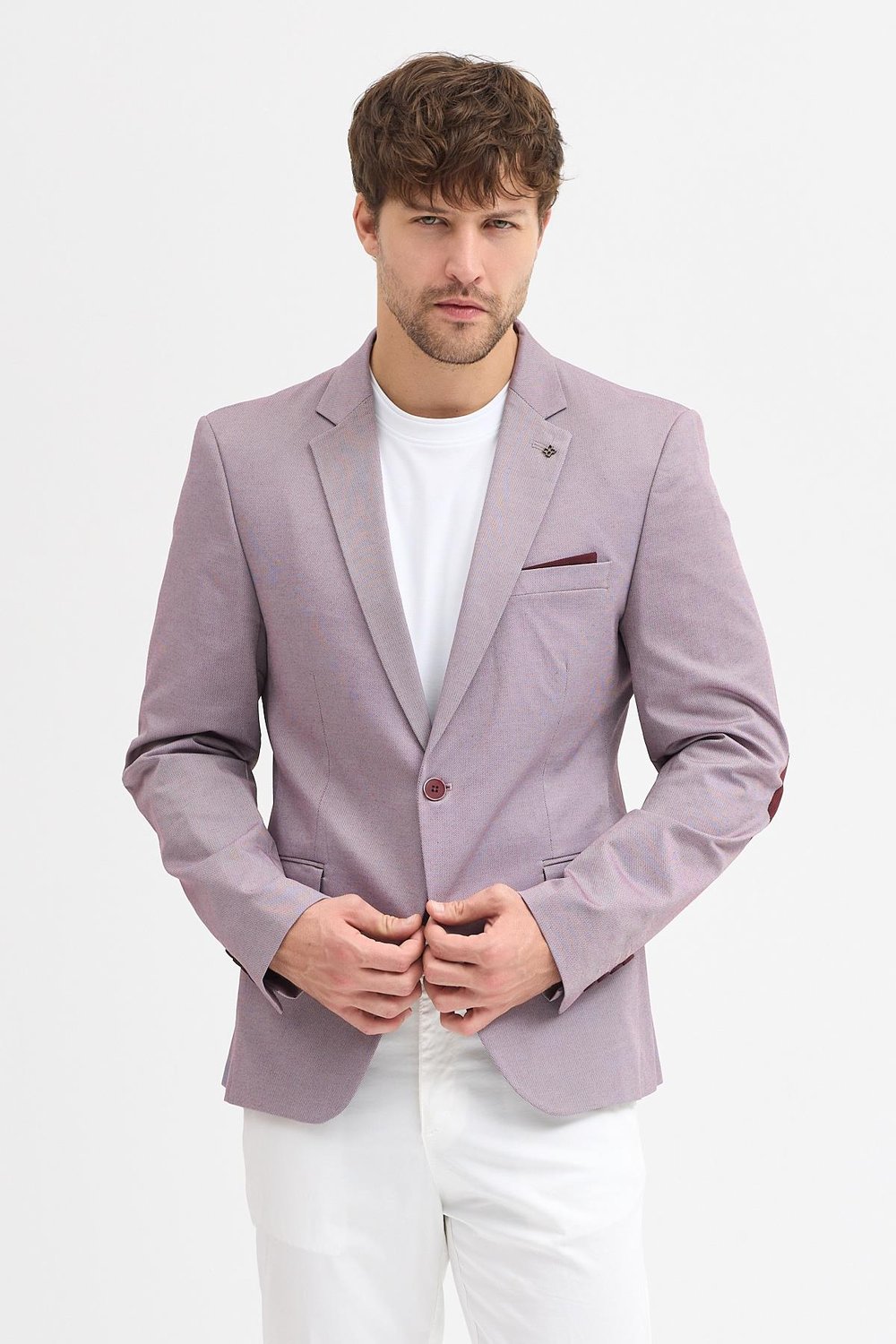 Zoilo Erkek Bordo Poliviskon Kumaşlı Dirsekli Slim Fit Spor Blazer Ceket
