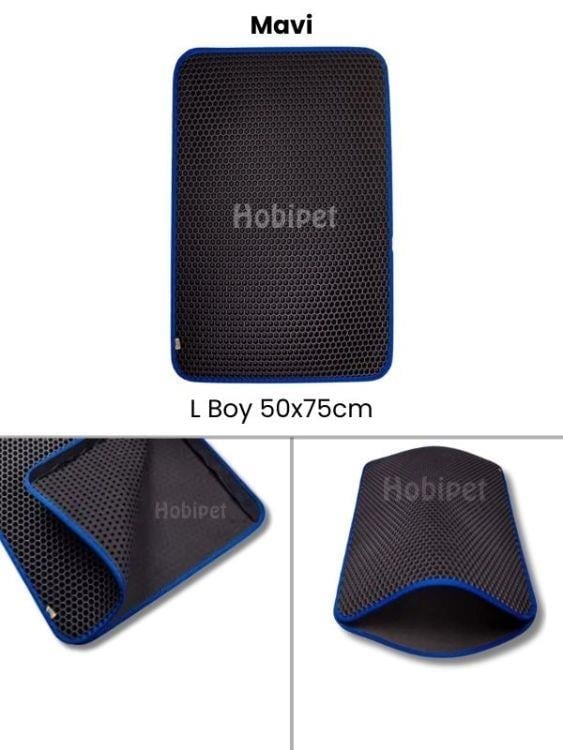 Cattie L Boy Altıgen Desenli Mavi Kenarlıklı Kum Toplayıcı Kedi Paspası 50×70cm