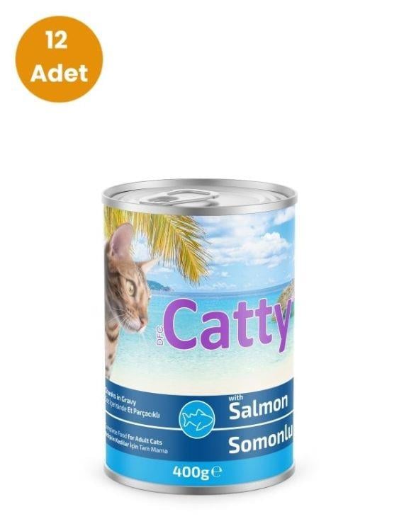 Catty Somonlu Parça Etli Sos İçinde Yetişkin Kedi Konservesi 400 gr x 12 Adet
