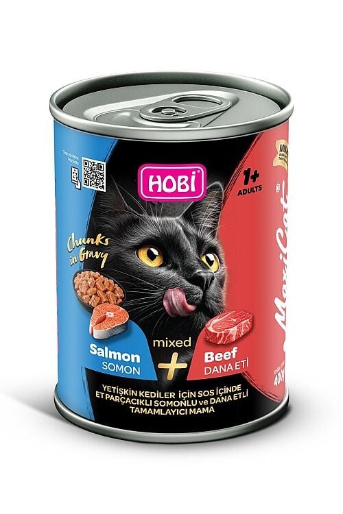 Hobi Maxicat Mixed Somon ve Dana Etli Parça Etli Yetişkin Kedi Konservesi 400 Gr